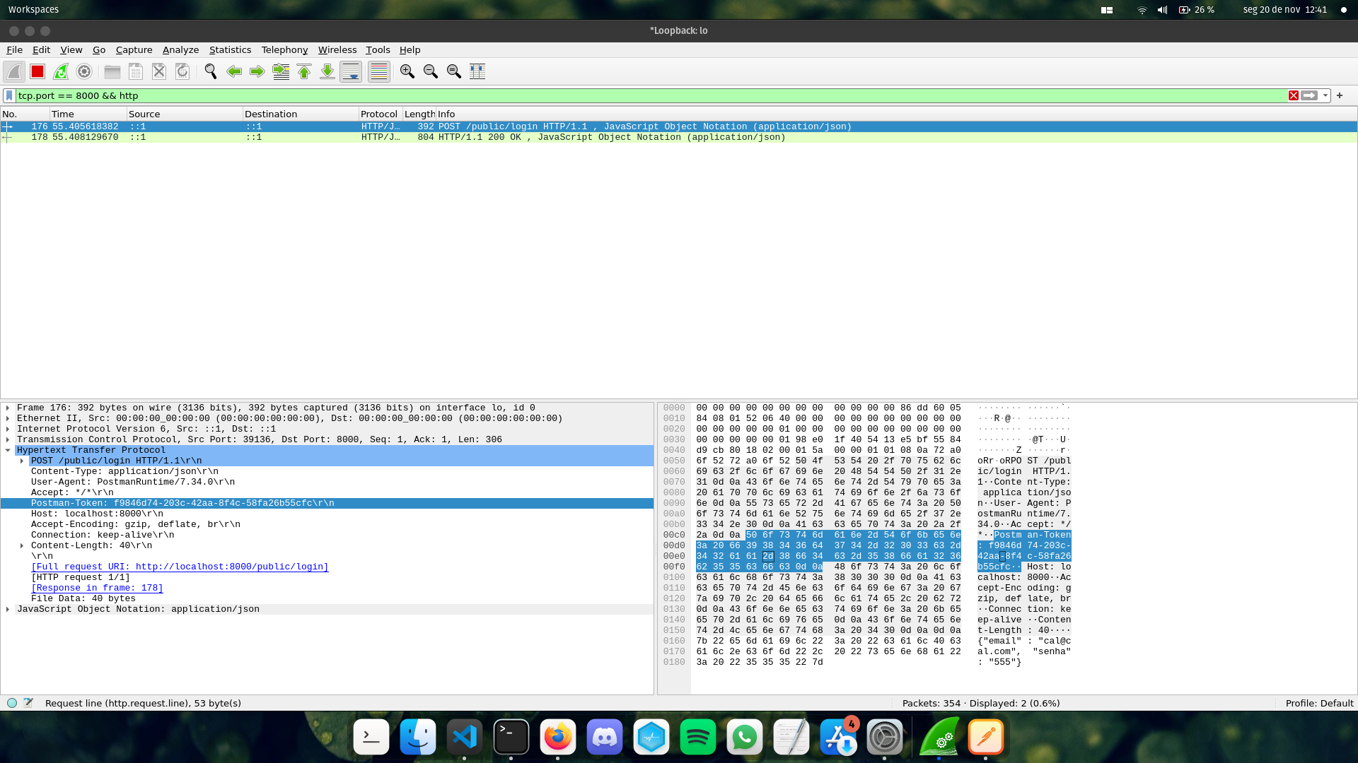 Print da tela do Wireshark funcionando dentro das configurações e especificações dos comandos e configurações anteriores