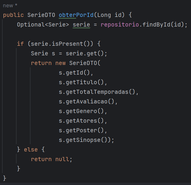 Código back-end da classe SerieDtoService