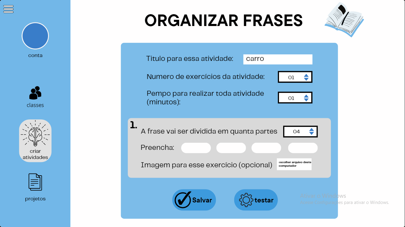 Formulário para criar atividade