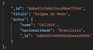 Tabela JSON com os dados do livro Enigma do Medo