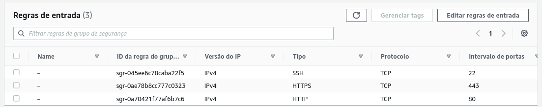 Imagem da configuração do meu security Group