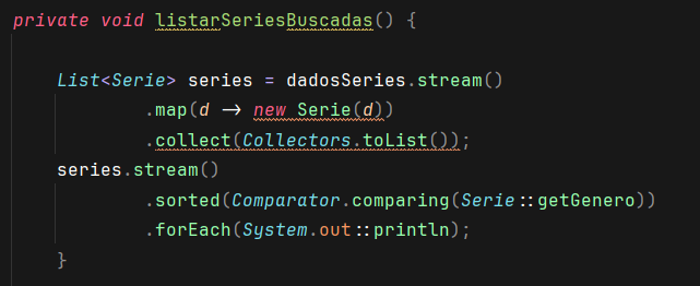 Trecho de código Java adicionando dadosSerie.stream() a list series