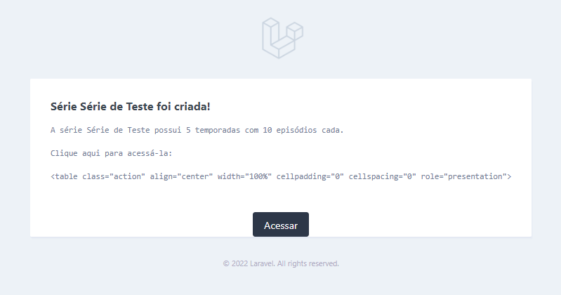 Erro laravel ao inserir botão para acessar série no e-mail recebido