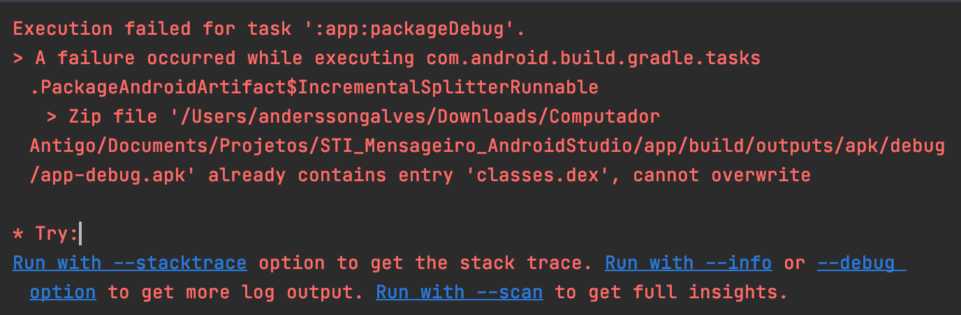 erro already contains entry 'classes.dex', cannot overwrite