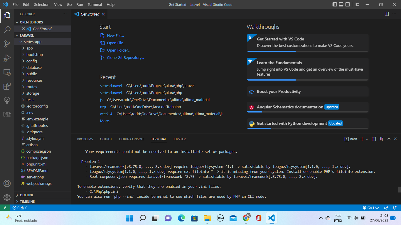 Imagem do visual studio code laravel