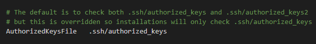 Arquivo sshd_config a linha  descomentada AuthorizedKeysFile