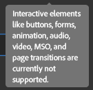 Mensagem descrevendo que elementos interativos não estão sendo suportados no momento.