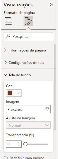 print da aba visualizações do power BI