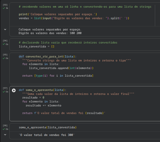 Código python que converte strings em inteiros e soma-os