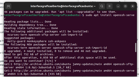 sudo apt install openssh-server 1/4