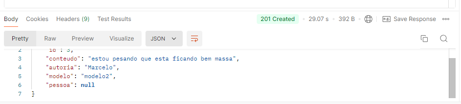 registro inserido pelo postman