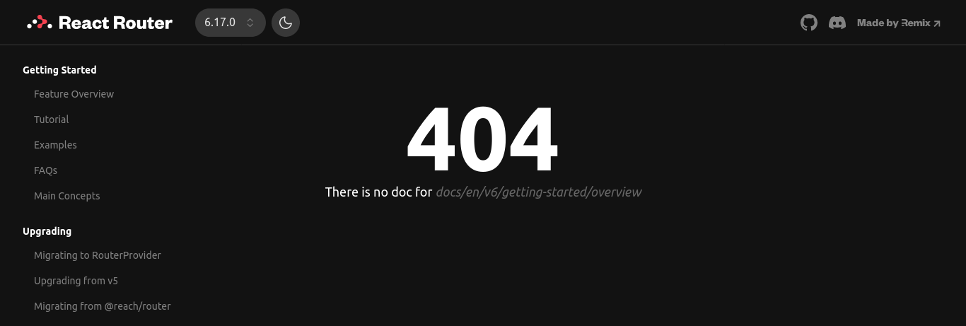 Imagem da página de erro 404 dentro da documentação do React Router