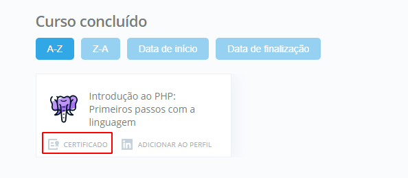 Imagem do campo "curso concluído" com o campo "certificado" selecionado em vermelho