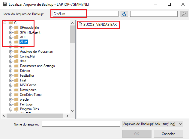 criando pasta no disco C para salvar o arquivo para recuperação do ambiente