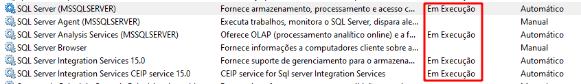 Acessando os serviços do Windows e localizando os serviços do SQL Server