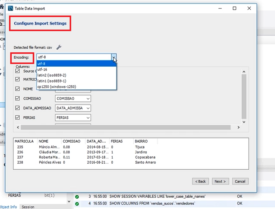 tela Configure Import Settings