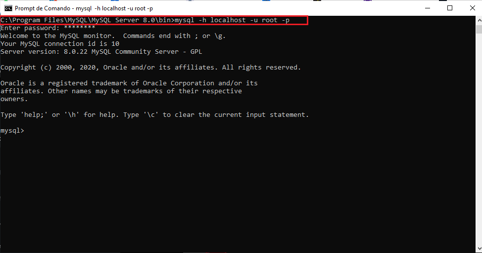 acessando o MySQL pela linha de comando