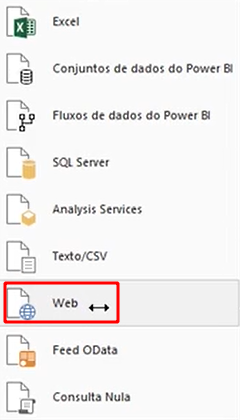 clicando em Obter Dados e selecione a opção WEB