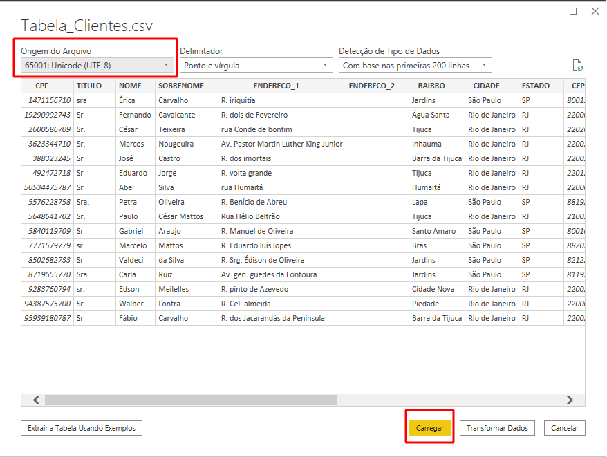 Alterando a origem do arquivo para UTF-8