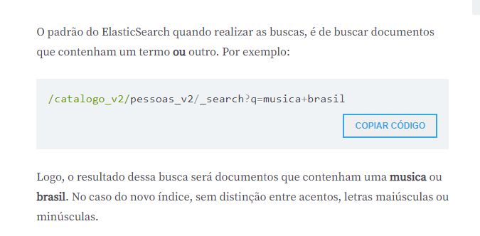 Trecho do texto do enunciado onde é explicado sobre o padrão de busca do Elasticsearch