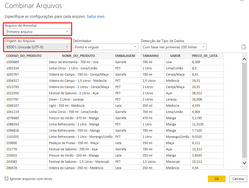 Alterando as origens do arquivo para UTF-8