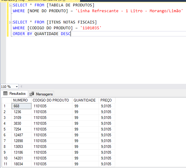 Executando a query da Atividade 06 Obtendo a maior venda de um determinado produto