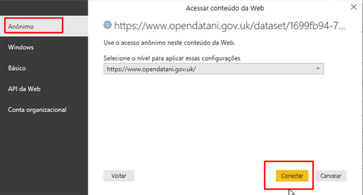 Na aba anonimo, clicando em conectar