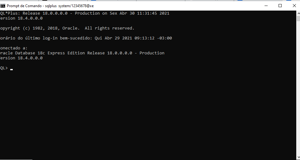 acessando o SQL plus