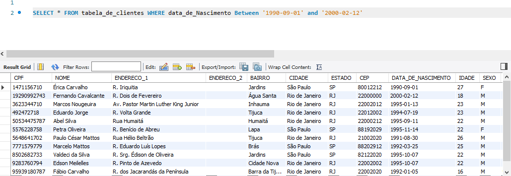 executando a query no workbench