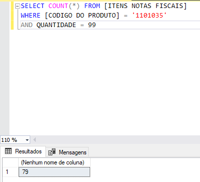 Executando a query da atividade 08 Número de vendas