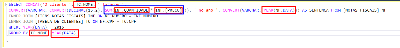 Query apresentada na opnião do instrutor na atividade