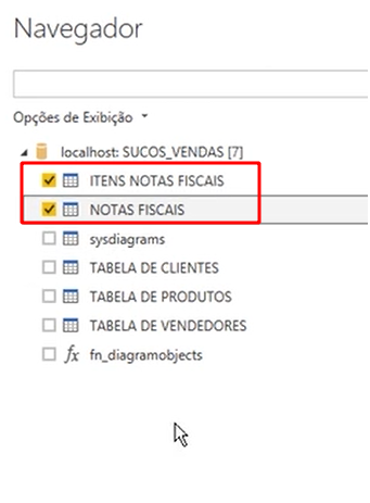 Selecionando as tabelas itens notas fiscais e notas fiscais