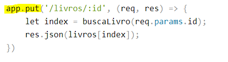 Implementação de um método app.put, grifado em amarelo, onde deverá ser trocado para app.get