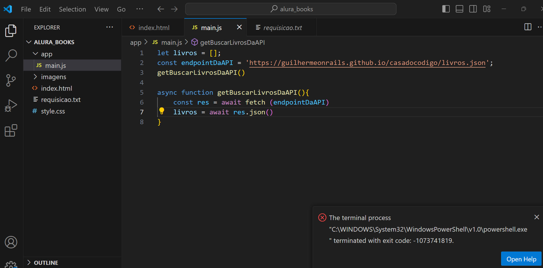 Erro acesso terminal VSCode