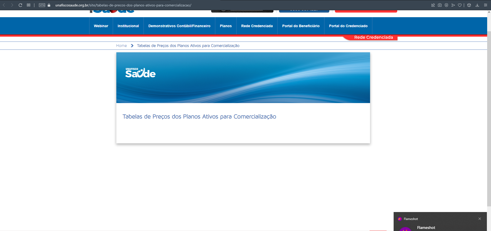 Print da tela para qual o usuário é redirecionado ao clickar no link indicado para a função pandas.read_html. Vê-se a estrutura da página html , um título escrito 'Tabela de preços dos planos ativos para comercialização, mas não há tabela em si