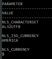 Print do SQL Plus confirmando o valor da variavel NLS_CHARACTERSET