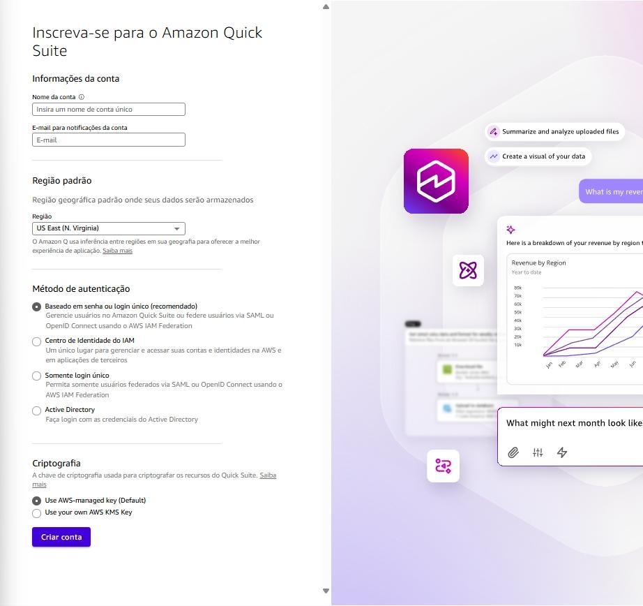 Imagem Tela Inscrição Amazon QuickSight