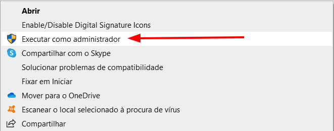 Menu de opções que aparece ao clicar no instalador do Anaconda com o botão direito. A opção Excutar como administrador está destacada por uma seta vermelha