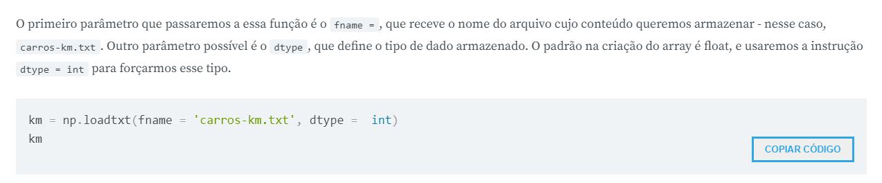 Parte da descrição da aula 5 onde é feita a importação do dataframe km especificando o tipo inteiro. Essa parte acontece no minuto 7:53 do vídeo