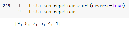 Imagem do colab onde os elementos da lista exemplo da imagem anterior são ordenados de forma decrescente utilizando o método sort