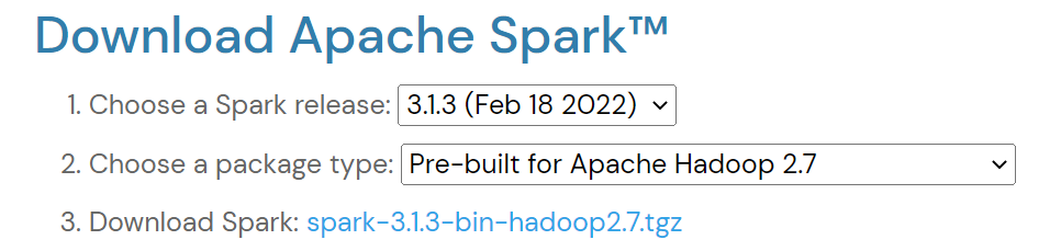 Página de Download do Apache Spark.