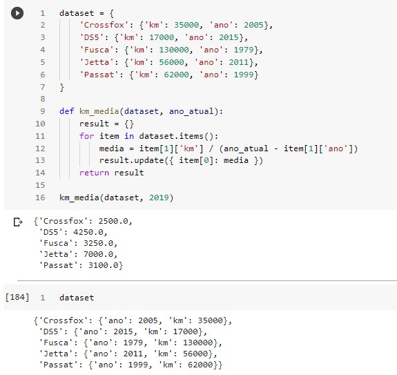 Execução do código apresentado no exercício e após a execução da função o dataset está sendo mostrado