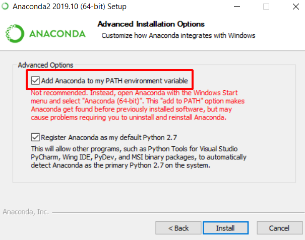 Quarta tela de instalação do anaconda com as checkbox apresentadas marcadas e a opção Install destacada com uma sera vermelha