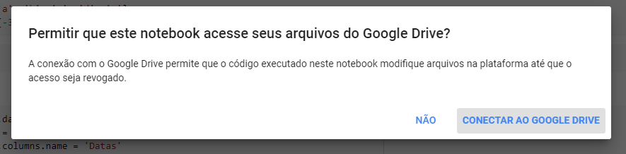 Aviso para permitir acesso aos arquivos do Google Drive