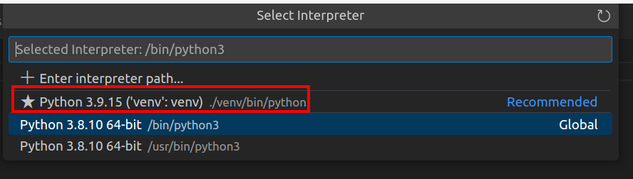 Interpretadores python disponíveis no vscode