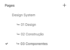 Menu das páginas do figma contendo divisão em seções internas