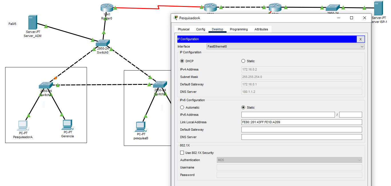 IP Configuration Pesquisador A