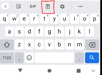 Imagem do teclado do emulador, no centro temos um icone de pasta que tem a capacidade de colar o que está salvo no buffer