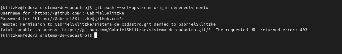 Erro no login do Git via terminal