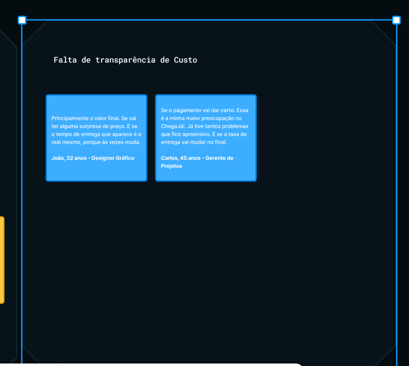 tela do figjam com quadros de respostas do usuários sobre a falta de transparencia do custo